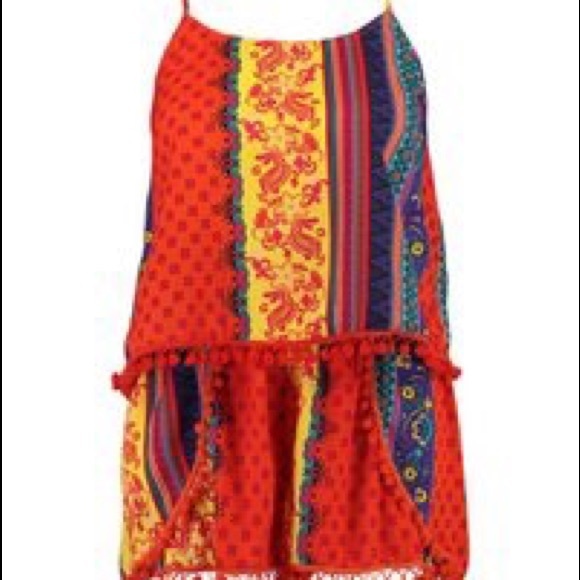 Boohoo Orange Pom Pom Tribal Print Two Piece Set - Picture 3 of 12